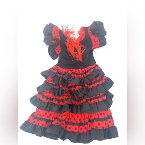 Flamenco Dance Red and Black Ruffled Midi Dress Size 1